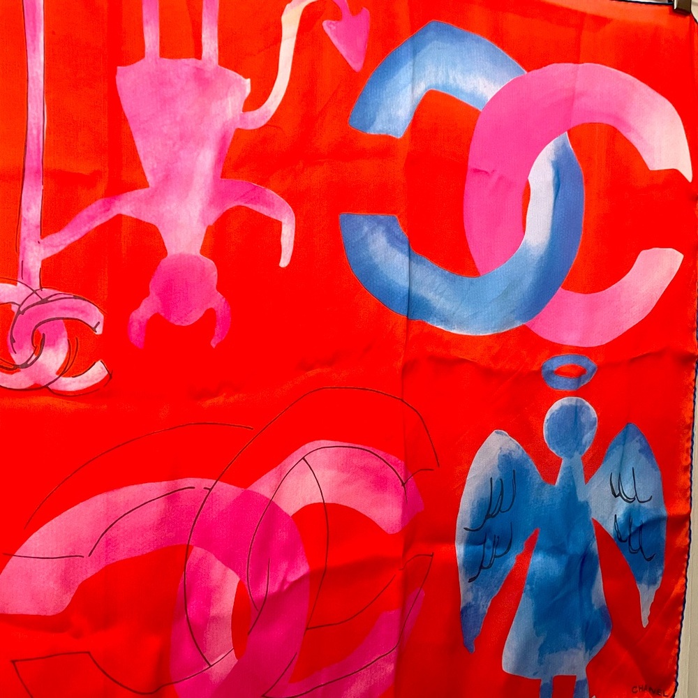 Chanel silk scarf 100% authentic. Angel and devil.